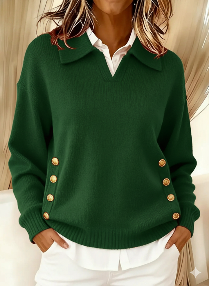 Collared V-Neck Knit Sweater