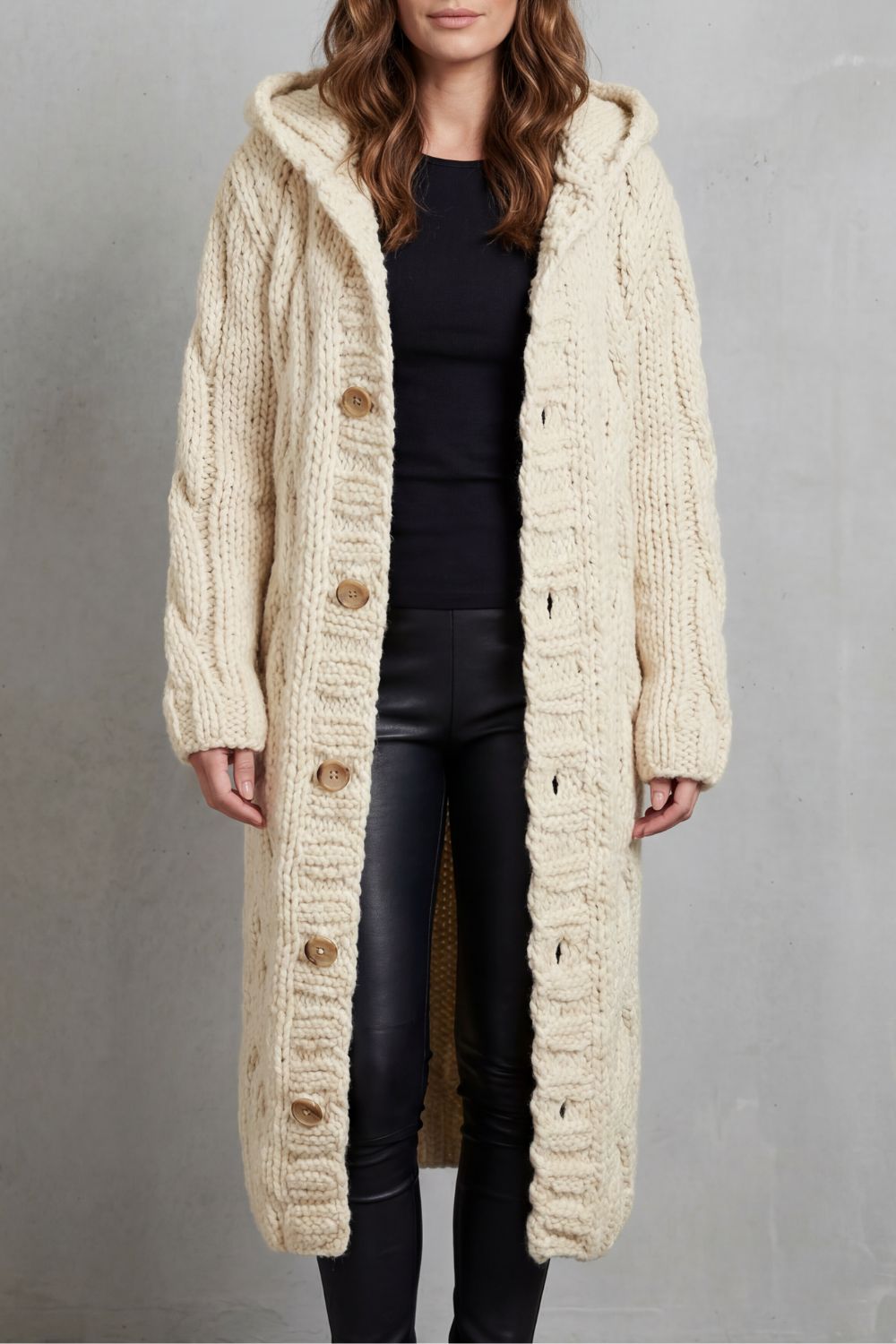 Karinaè | Women's Oversized Cable Knit Hooded Cardigan Coat