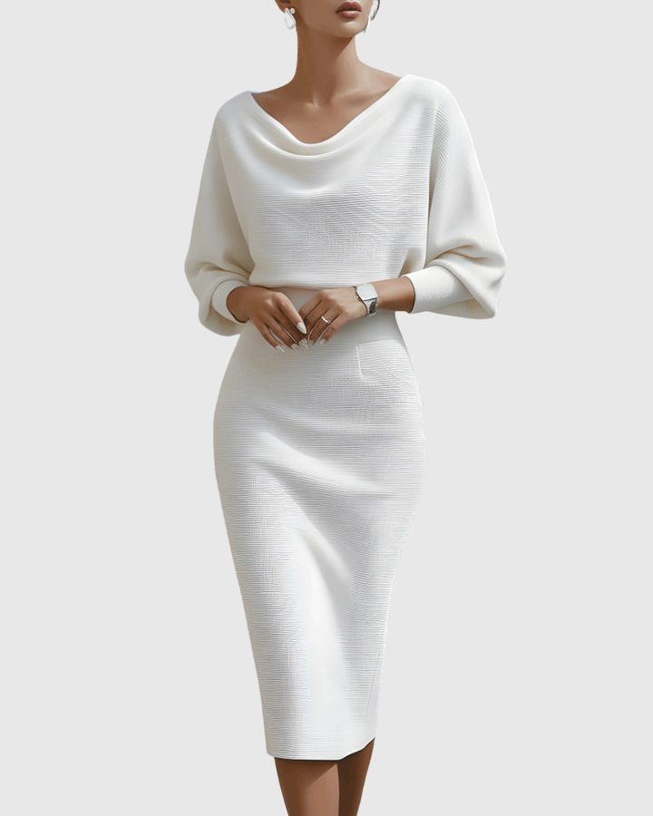 Ismeria | Women's White Draped Batwing Midi Dress