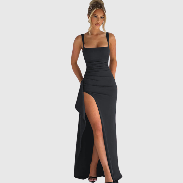 Cell | Women's Elegant Formal Slip Maxi Dress With Open Back