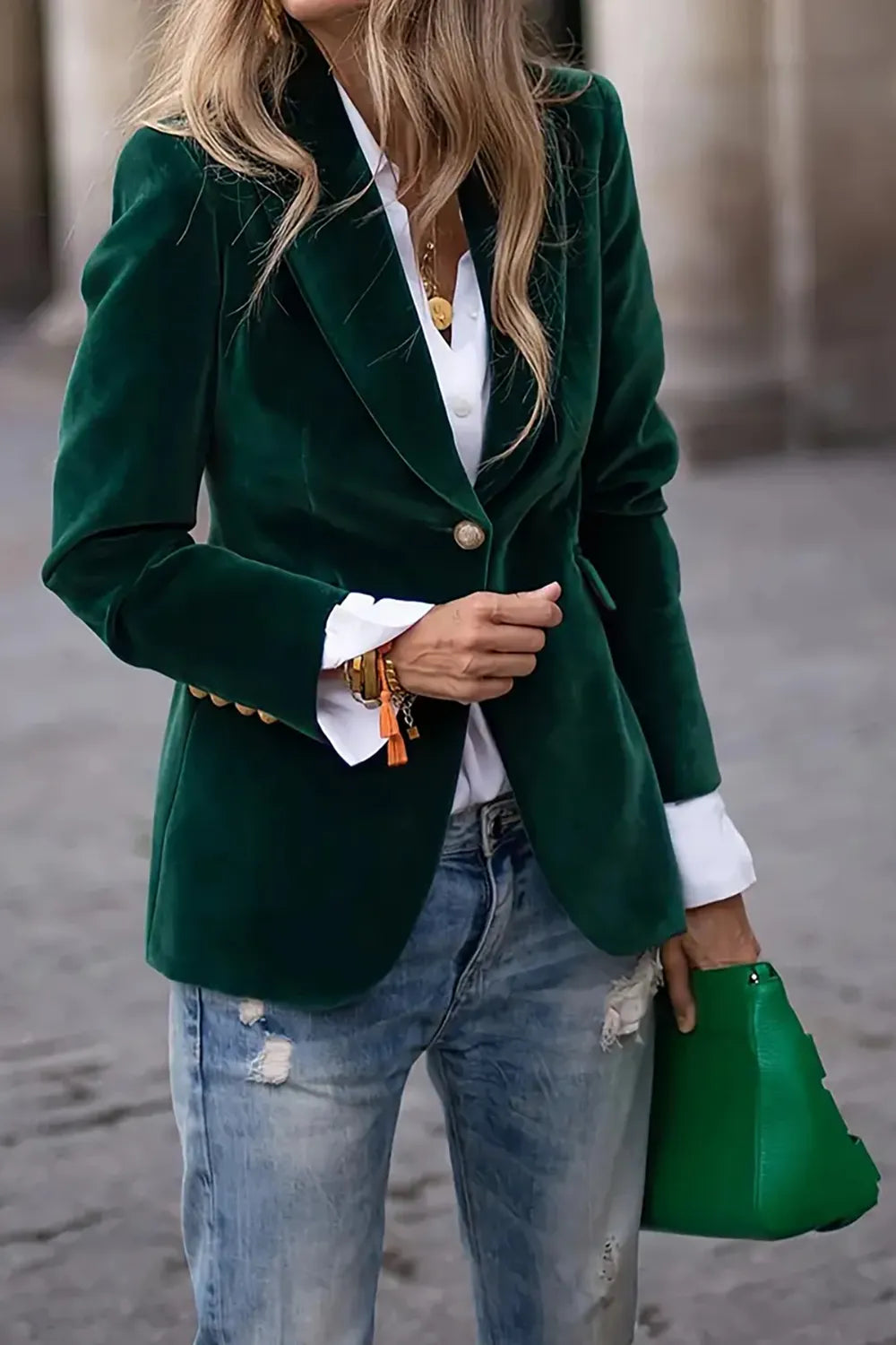 Reese One-Button Lapel-Collar Blazer