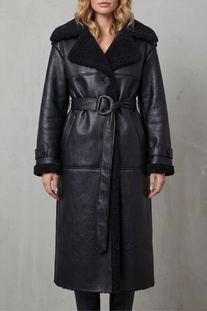 Ravienne | Women's Oversized Belted Warmth Shearling Coat