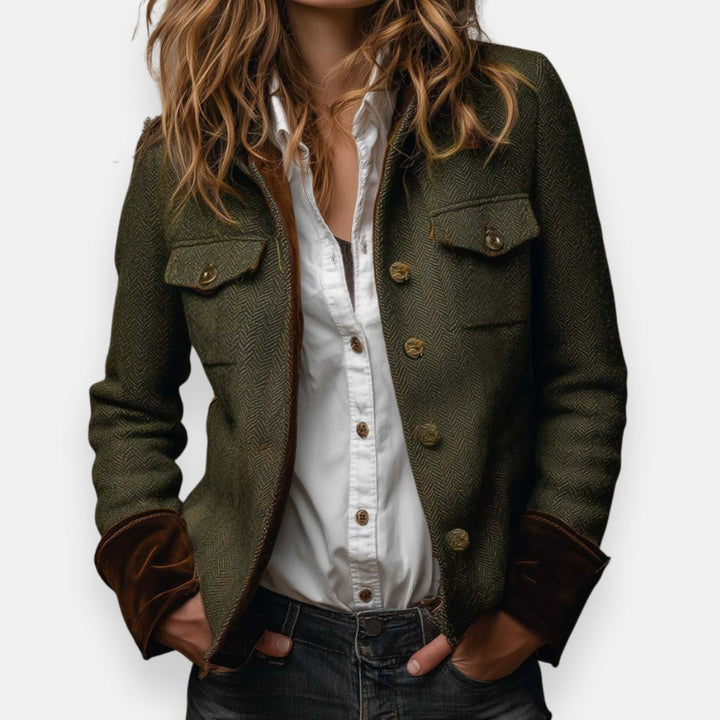 Velvet-Trim Tweed Jacket