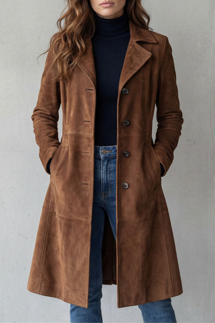 Delvienne | Women's Vintage Suede Finish Longline Coat