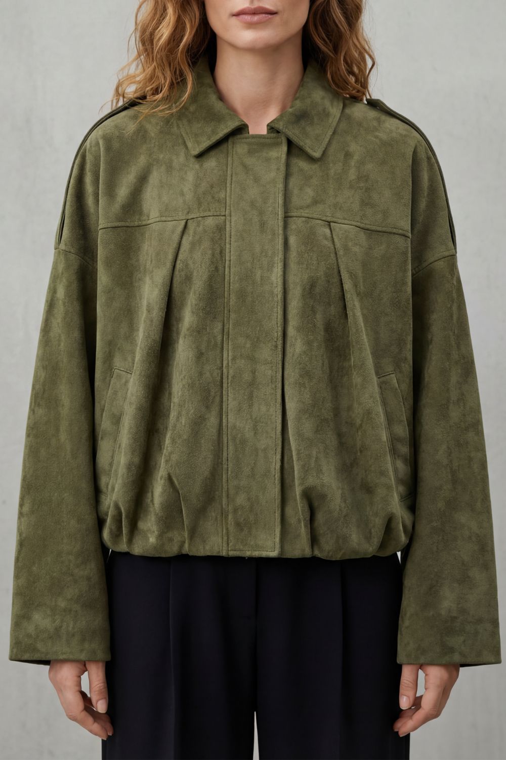 Solenné | Women's Sculpted Volume Suede Bomber Jacket