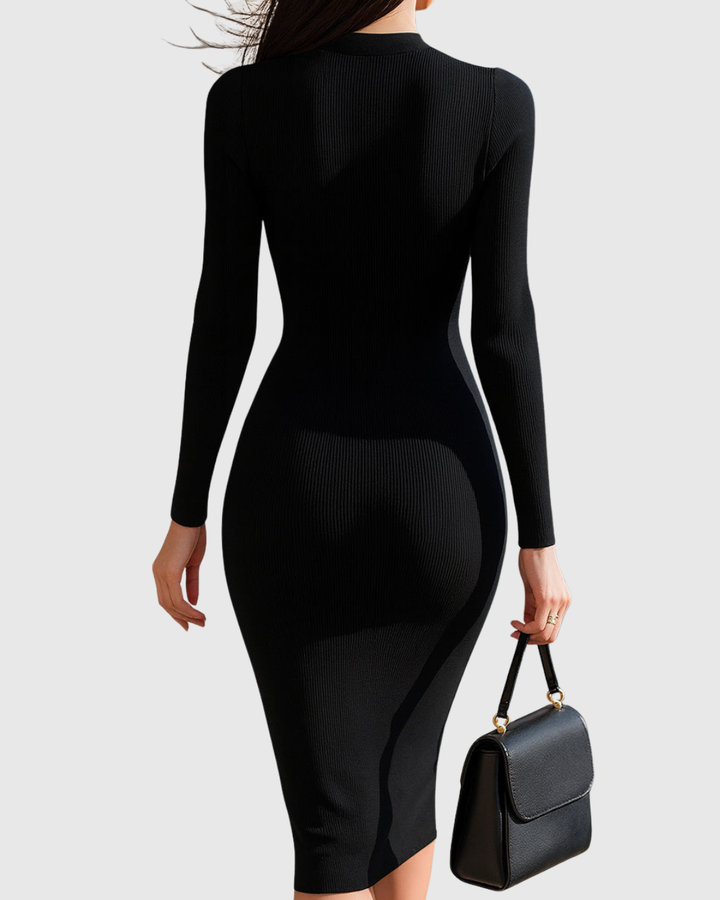 Eadwine | Women's Zip-Front Ribbed Knit Midi Dress
