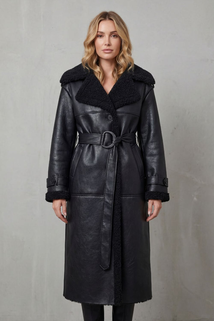 Ravienne | Women's Oversized Belted Warmth Shearling Coat