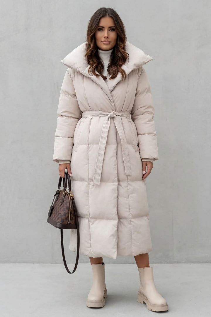 Frescetta | Women's Belted Silhouette Long Padded Puffer Coat