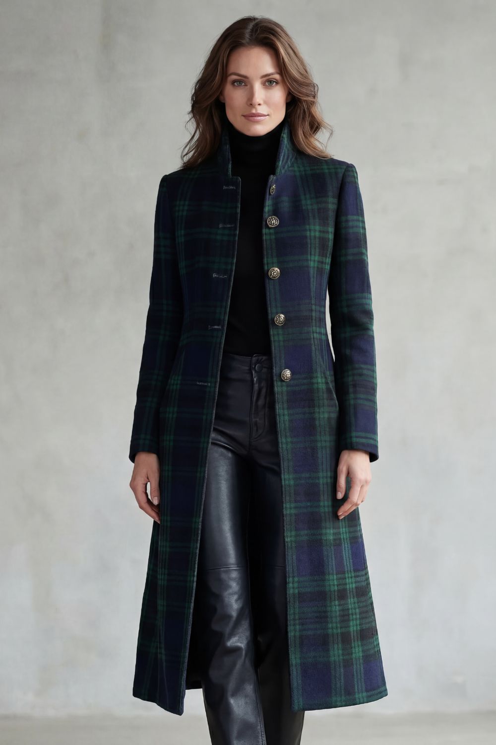 Rowleigh | Women's Highland Check Silhouette Wool Blend Coat