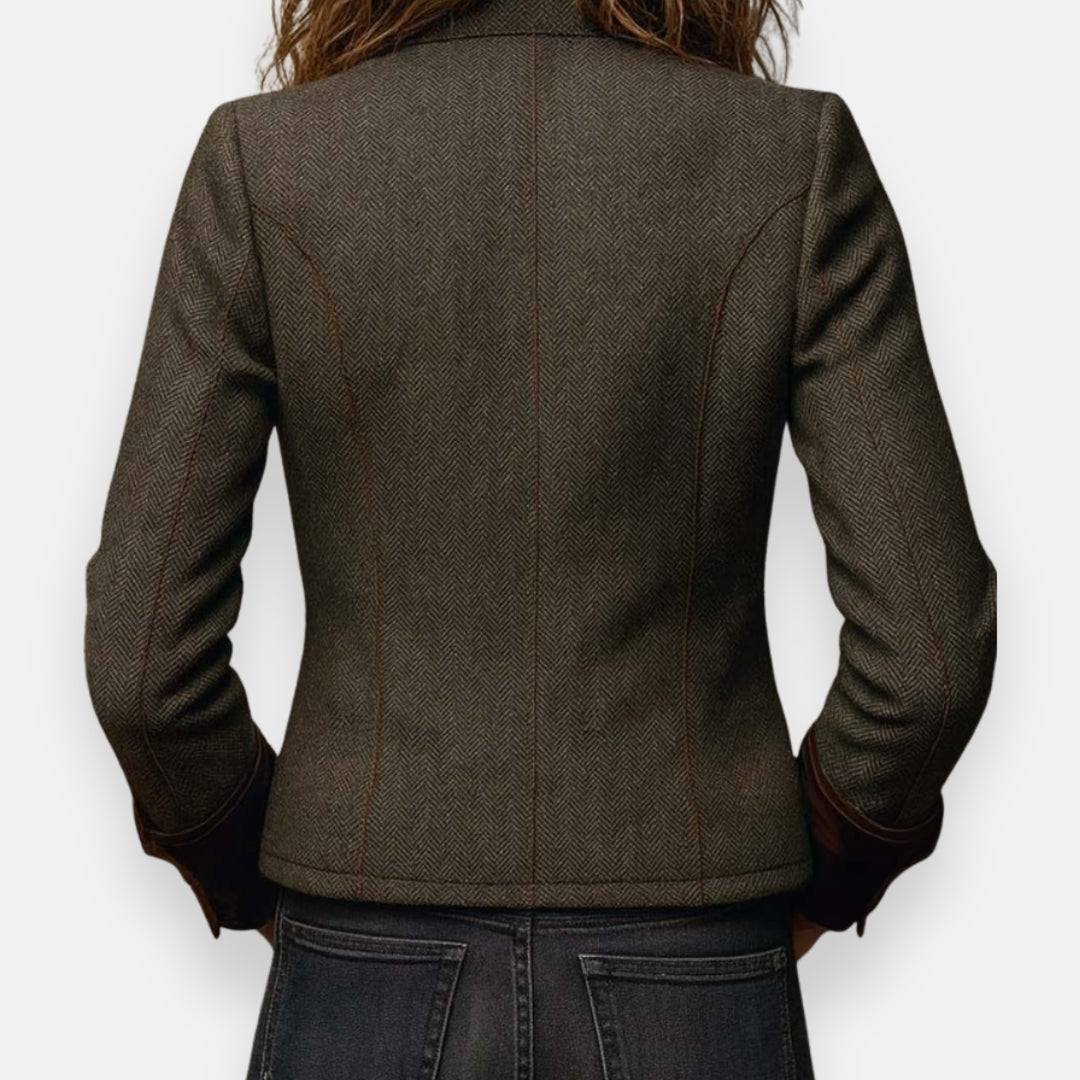 Velvet-Trim Tweed Jacket
