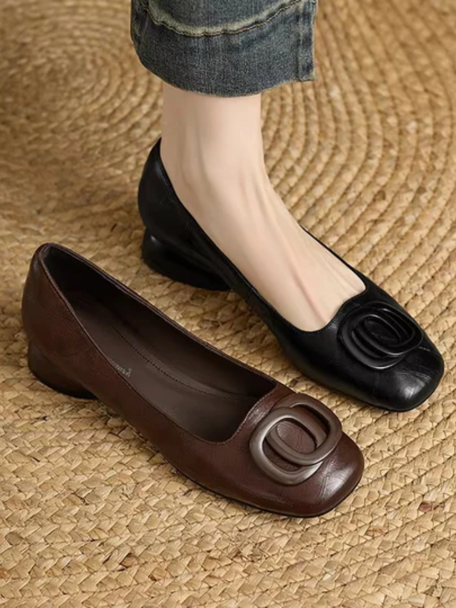 Erin - Leather Square-Toe Flats