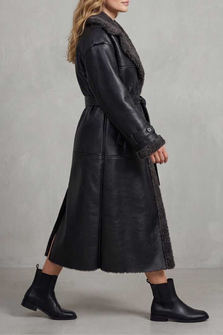 Ravienne | Women's Oversized Belted Warmth Shearling Coat