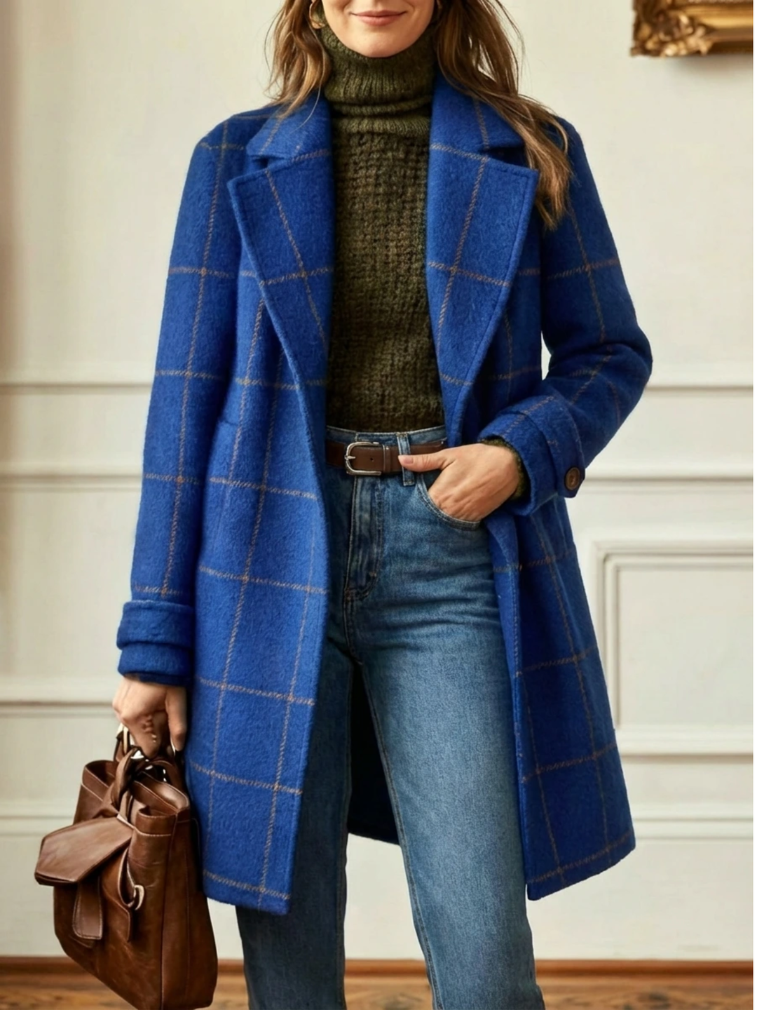Elowen Long Plaid Wool-Blend Coat