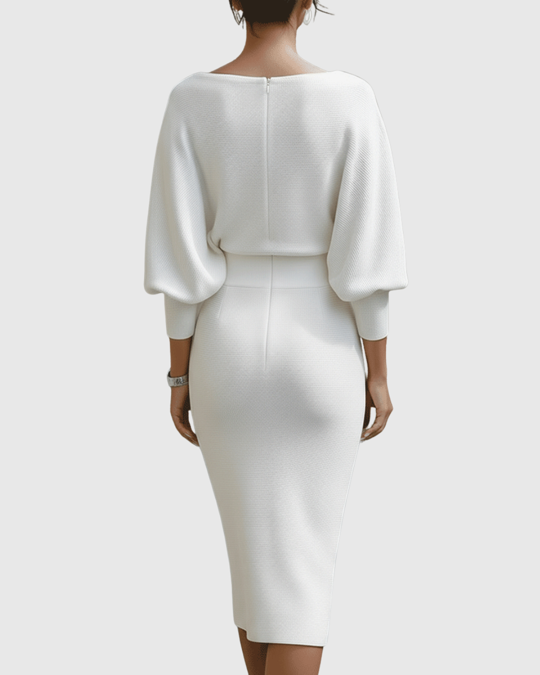 Ismeria | Women's White Draped Batwing Midi Dress