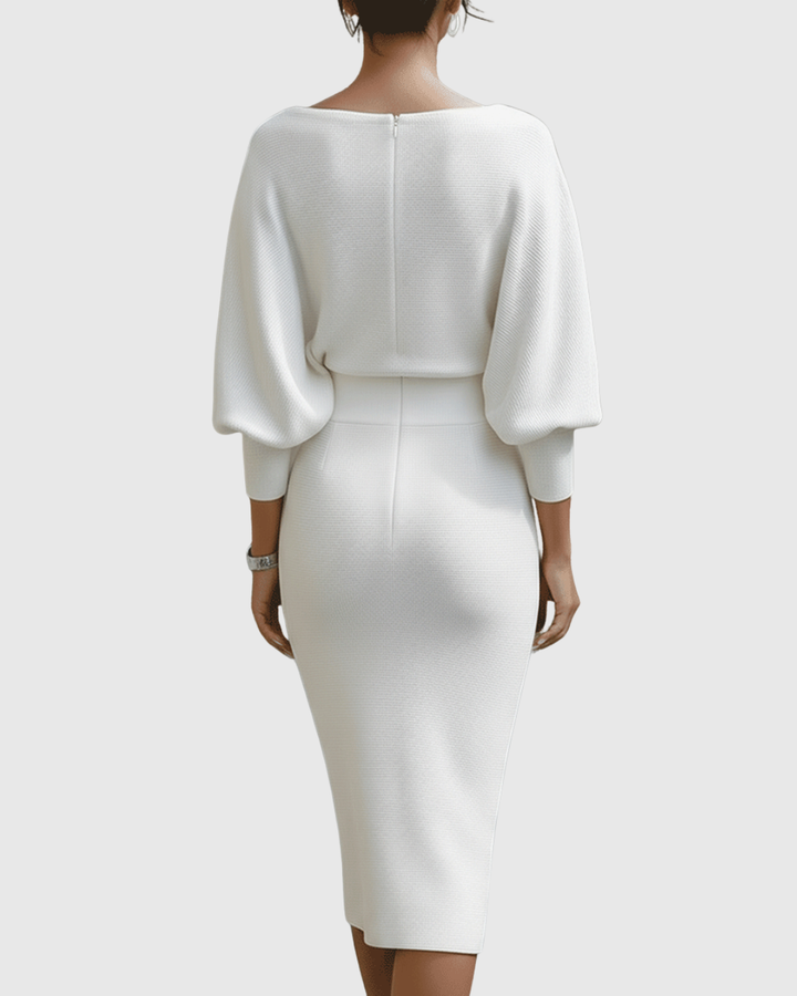 Ismeria | Women's White Draped Batwing Midi Dress