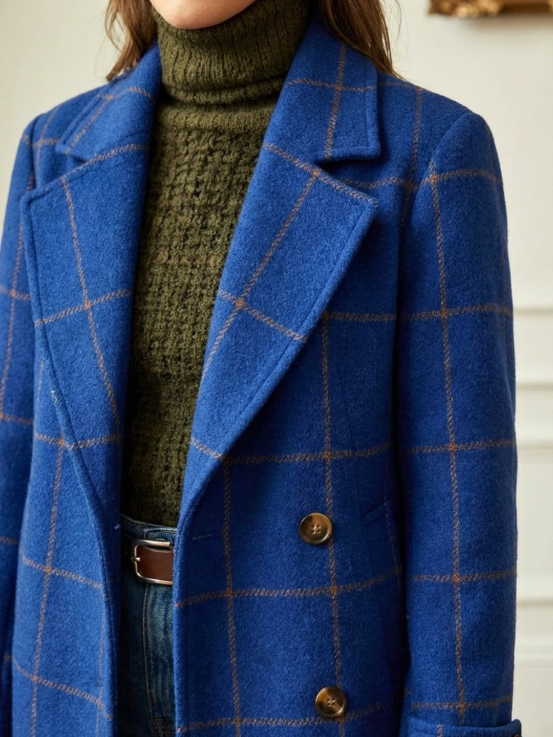 Elowen Long Plaid Wool-Blend Coat