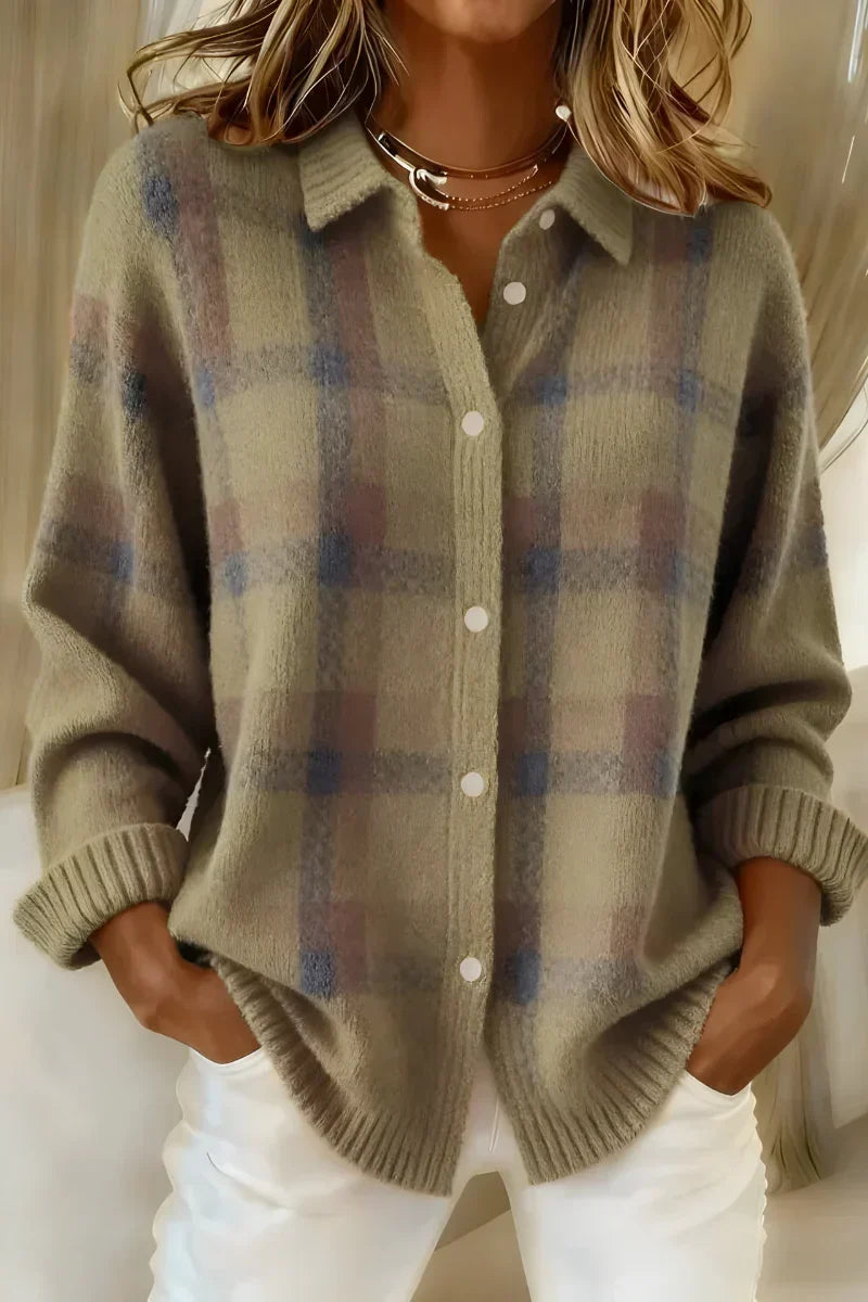 Maddie | Soft Plaid Button Cardigan