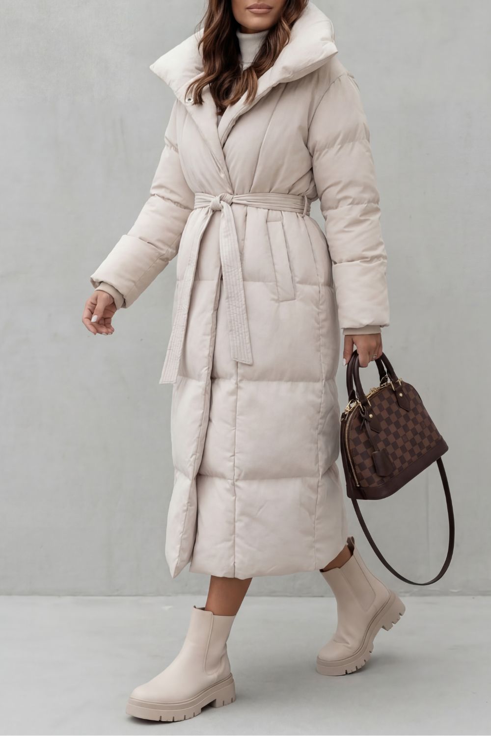 Frescetta | Women's Belted Silhouette Long Padded Puffer Coat