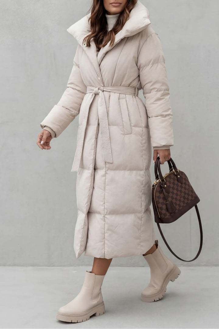 Frescetta | Women's Belted Silhouette Long Padded Puffer Coat
