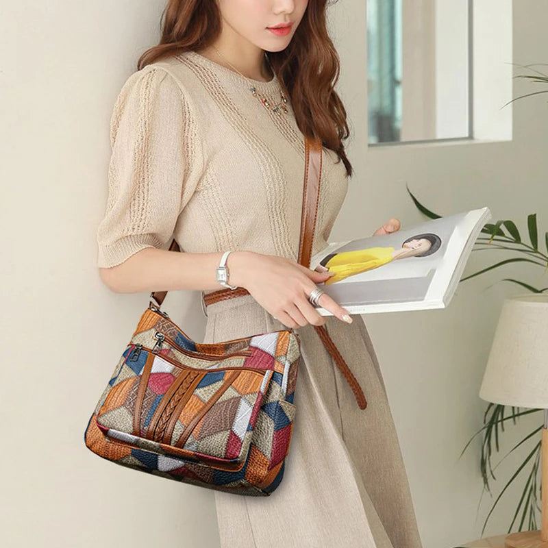 Carly – Geometric Patchwork Vegan Leather Handbag