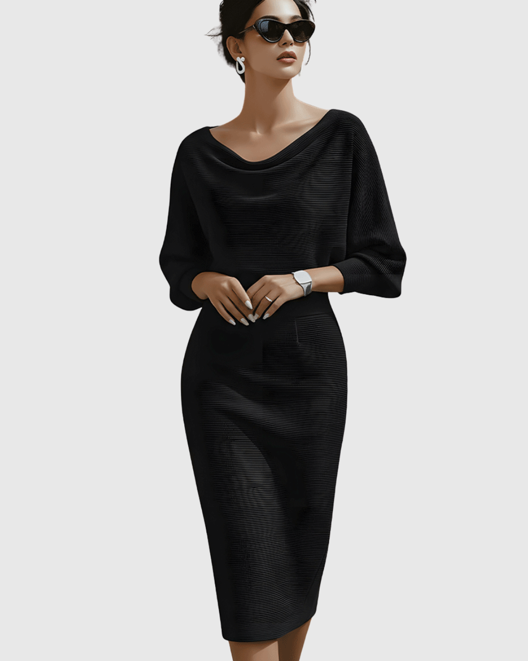 Ismeria | Women's White Draped Batwing Midi Dress