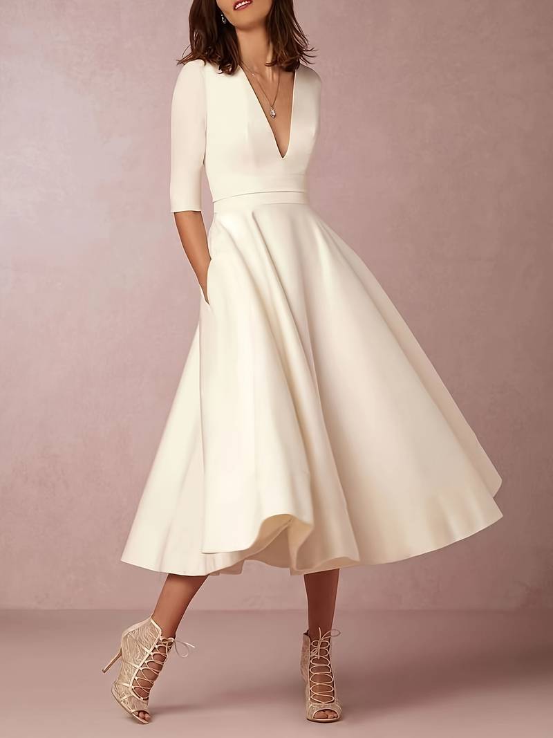 Evelyn | Women's Wedding Guest Elegant Flared Midi Dress