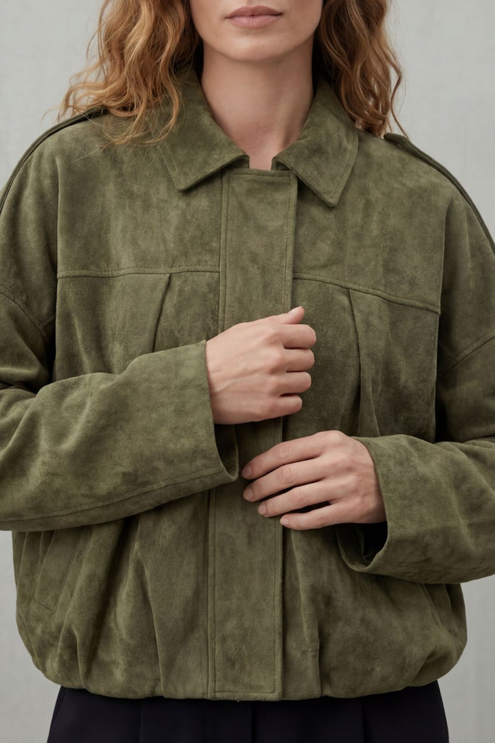 Solenné | Women's Sculpted Volume Suede Bomber Jacket