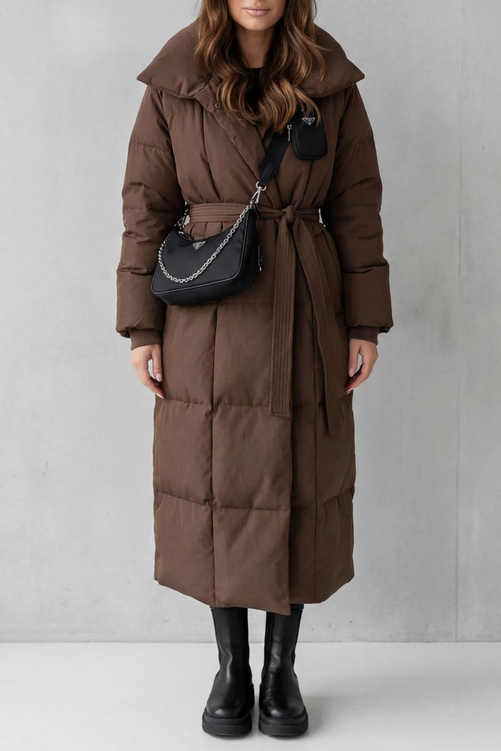Frescetta | Women's Belted Silhouette Long Padded Puffer Coat