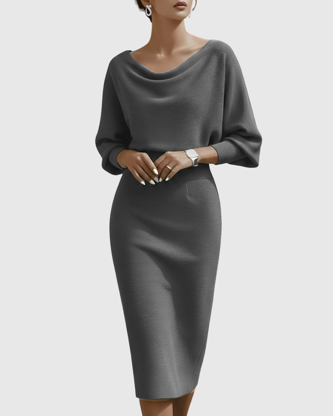 Ismeria | Women's White Draped Batwing Midi Dress