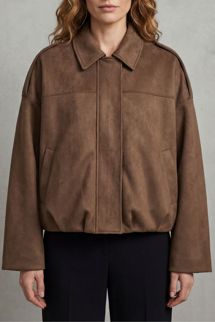 Solenné | Women's Sculpted Volume Suede Bomber Jacket