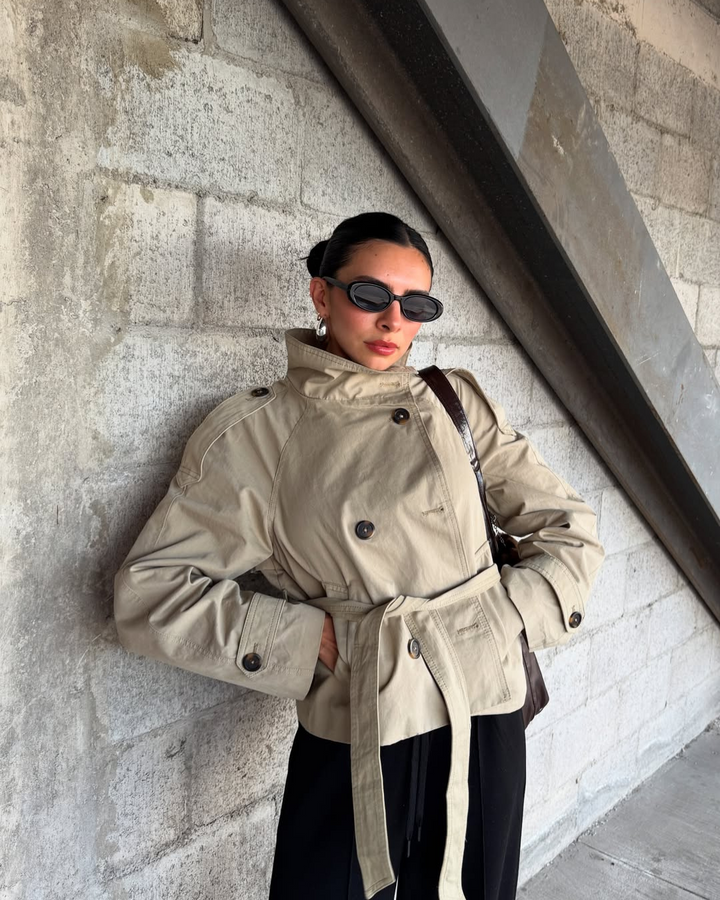 Alzea – Cropped Trench Coat with Belt