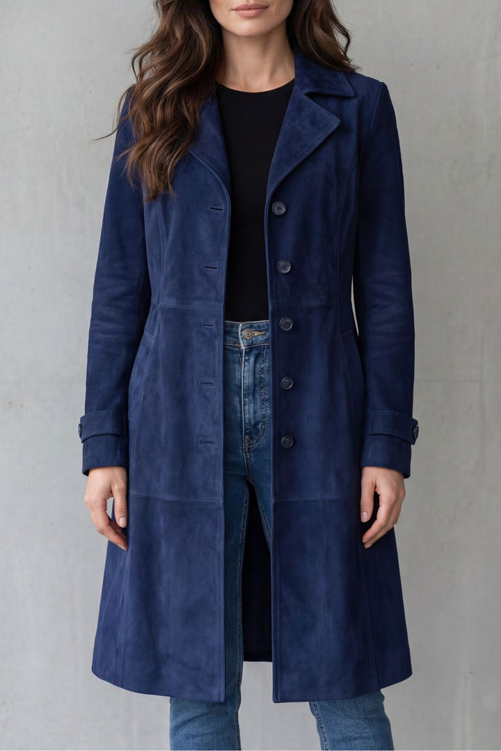 Delvienne | Women's Vintage Suede Finish Longline Coat