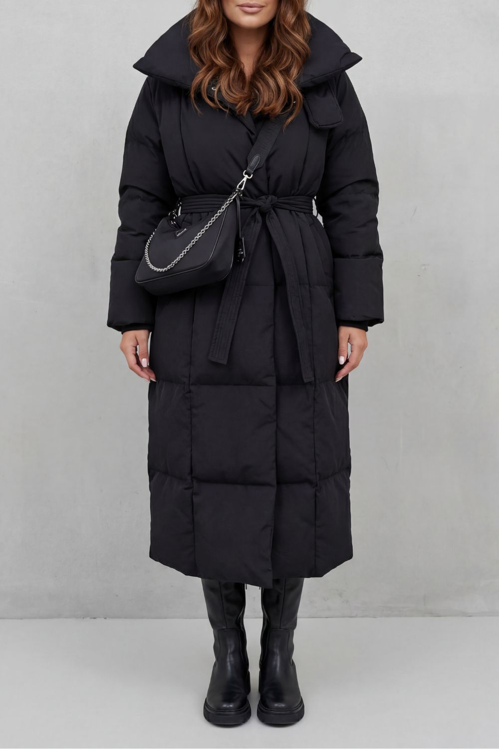 Frescetta | Women's Belted Silhouette Long Padded Puffer Coat