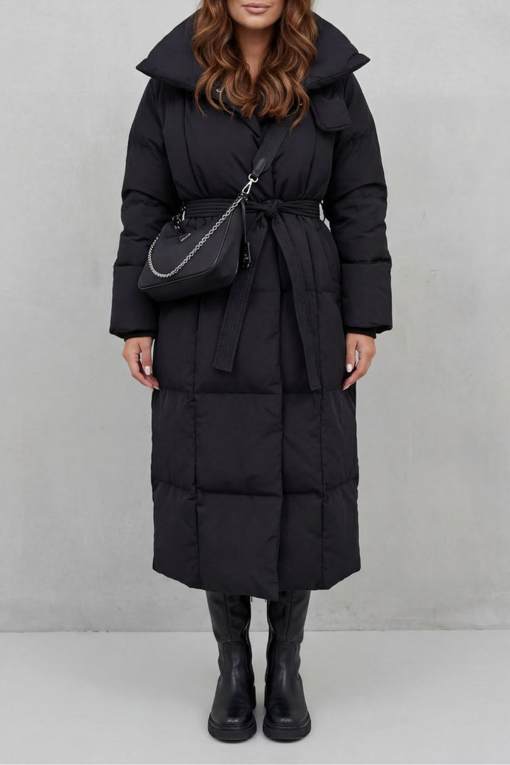 Frescetta | Women's Belted Silhouette Long Padded Puffer Coat