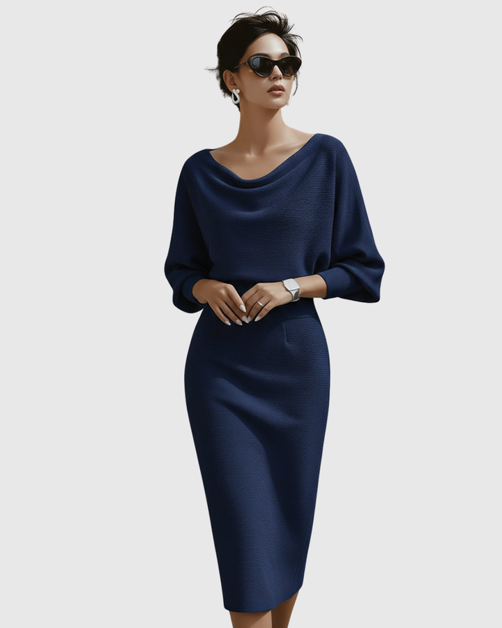 Ismeria | Women's White Draped Batwing Midi Dress