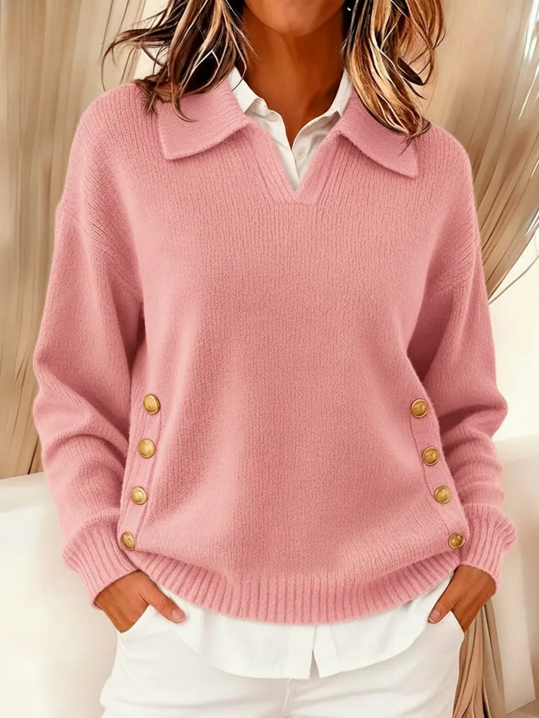 Collared V-Neck Knit Sweater