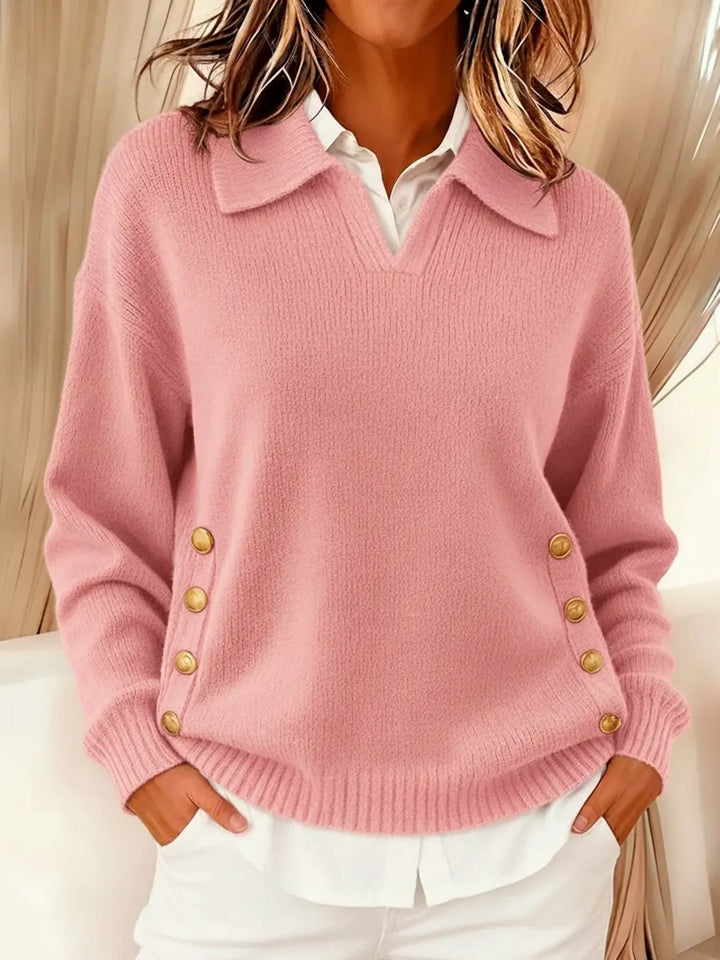 Collared V-Neck Knit Sweater