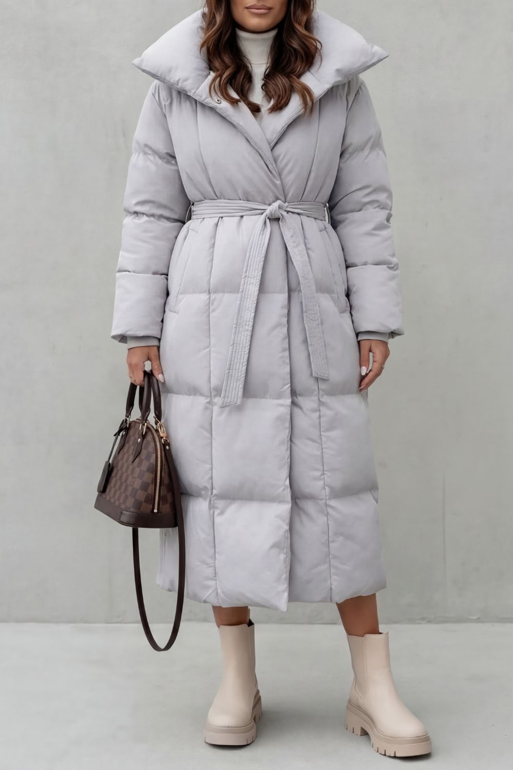 Frescetta | Women's Belted Silhouette Long Padded Puffer Coat