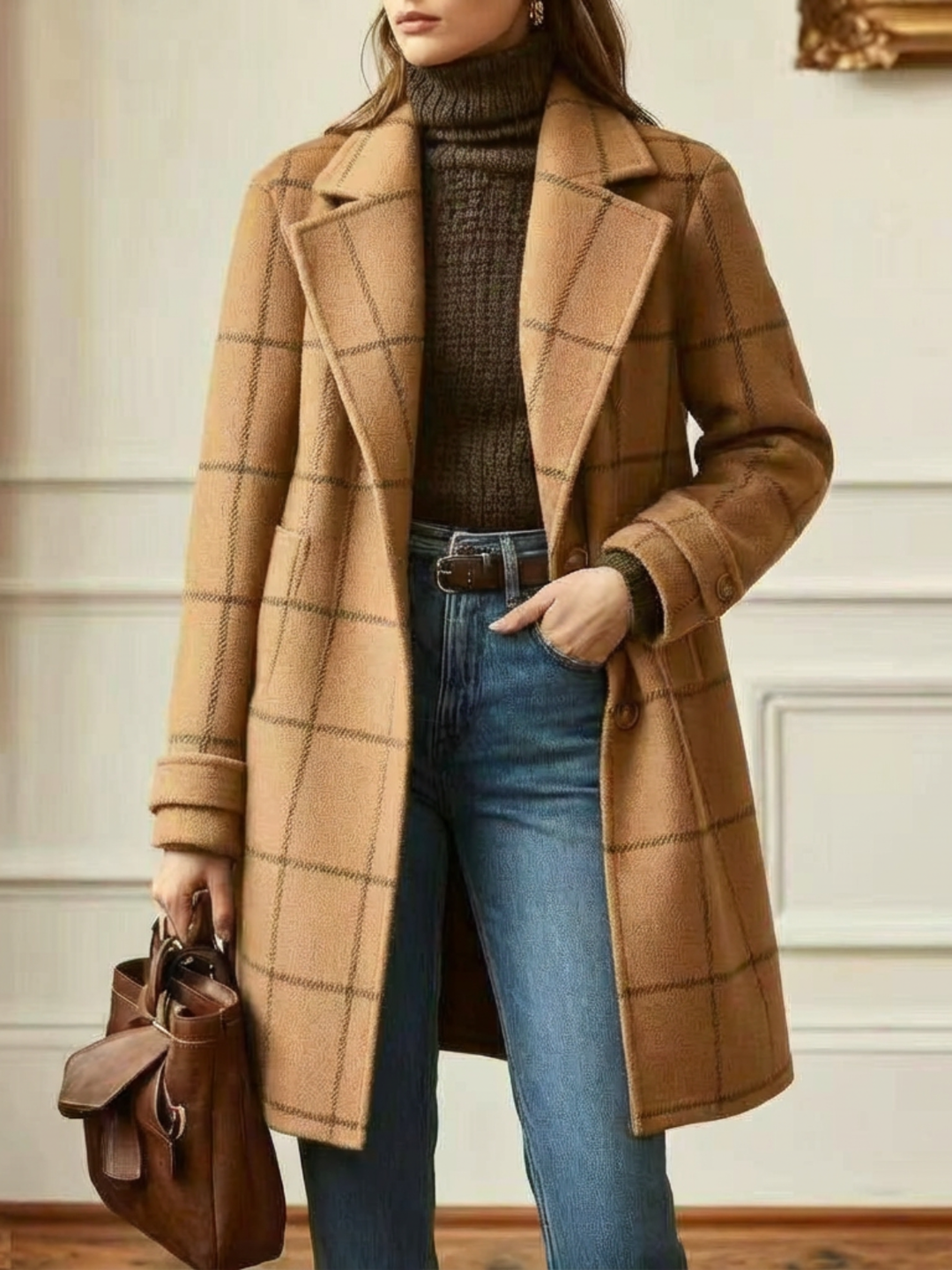 Elowen Long Plaid Wool-Blend Coat