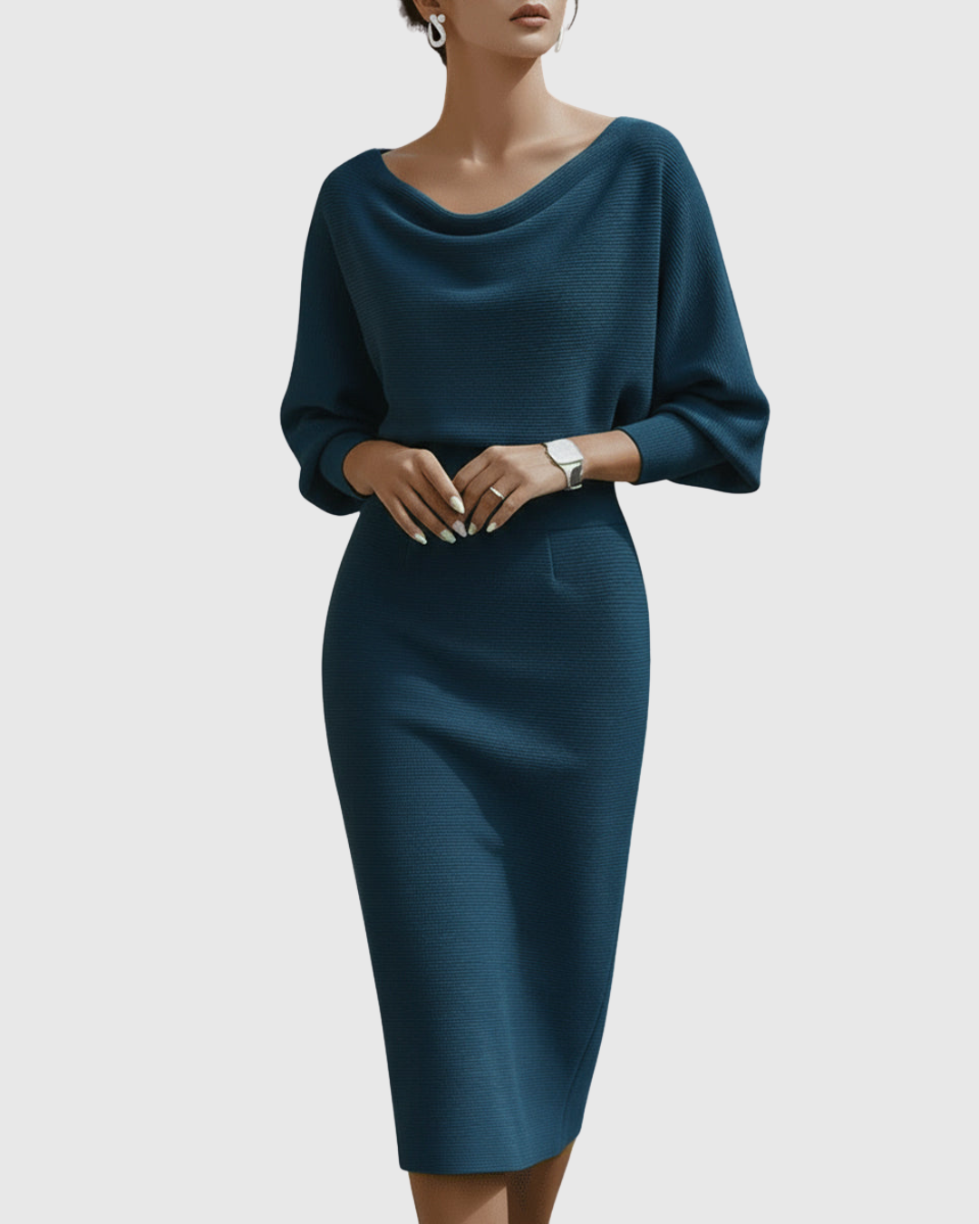 Ismeria | Women's White Draped Batwing Midi Dress