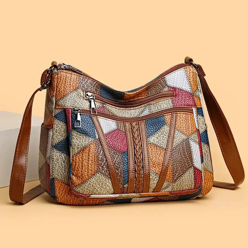 Carly – Geometric Patchwork Vegan Leather Handbag