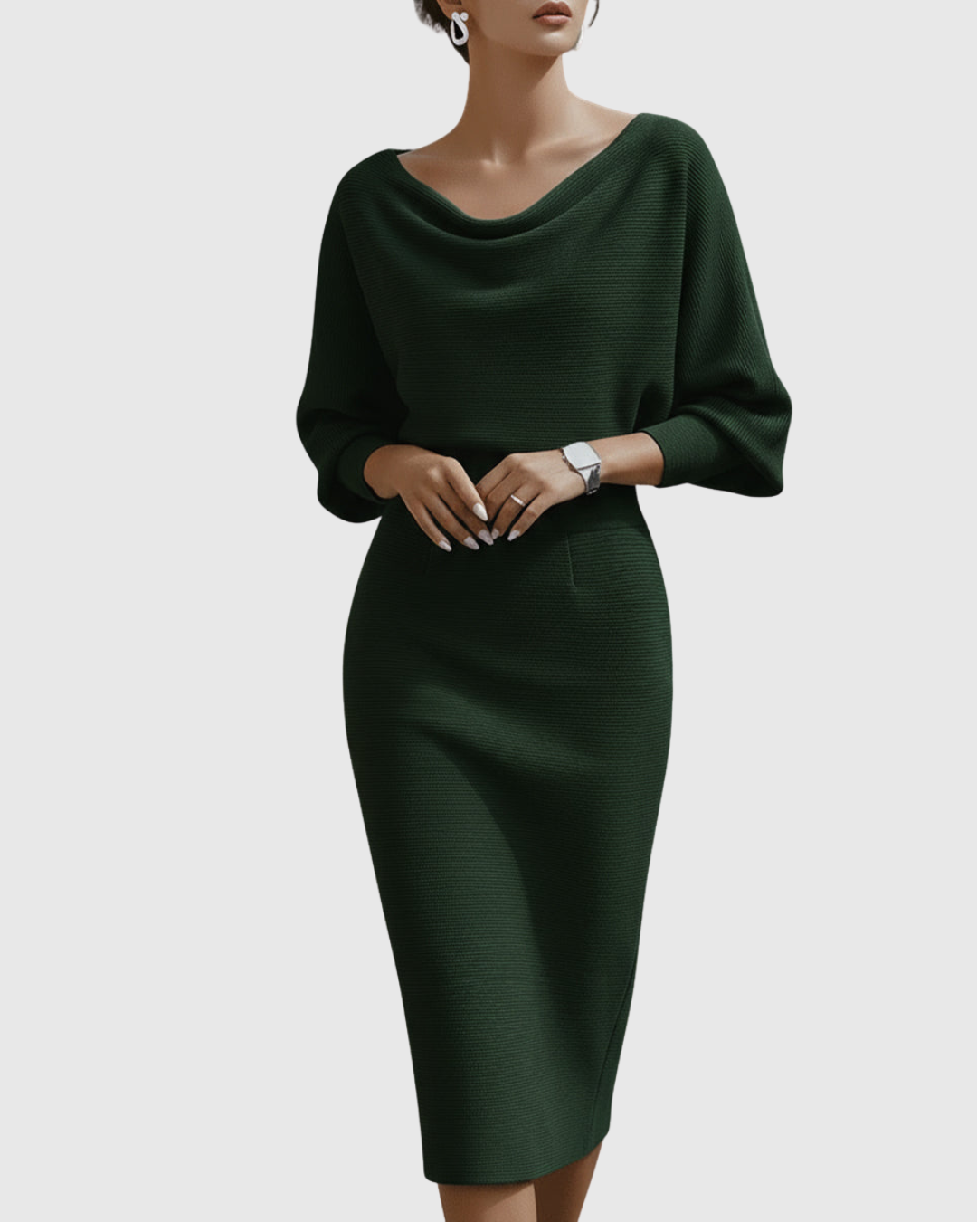 Ismeria | Women's White Draped Batwing Midi Dress