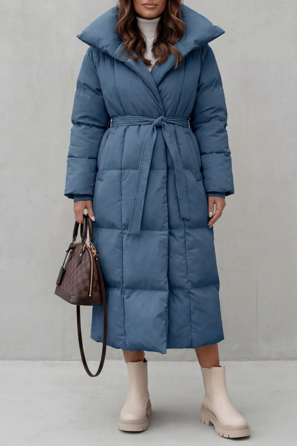 Frescetta | Women's Belted Silhouette Long Padded Puffer Coat