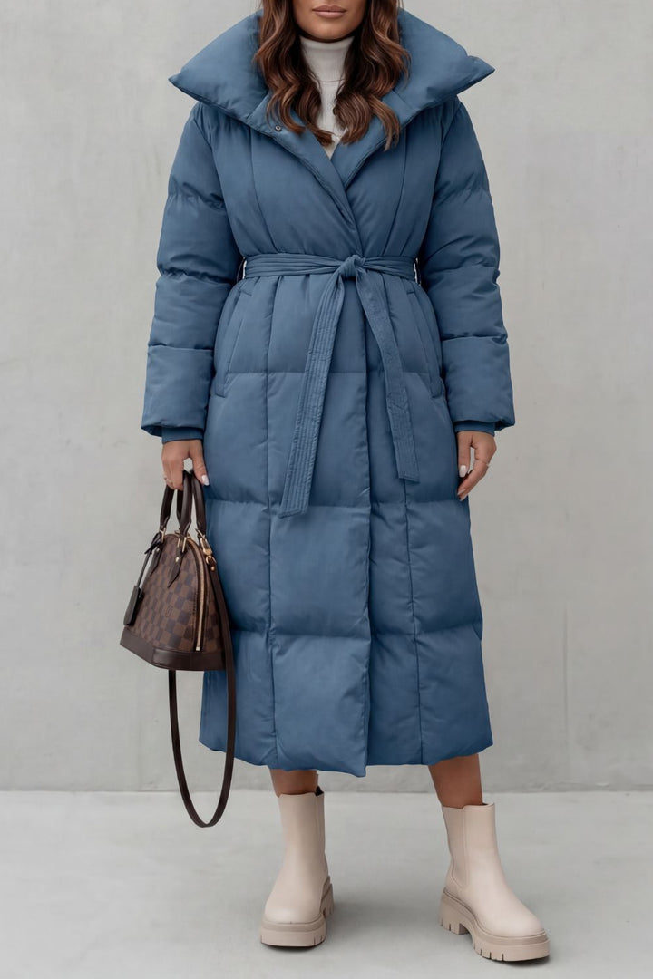 Frescetta | Women's Belted Silhouette Long Padded Puffer Coat