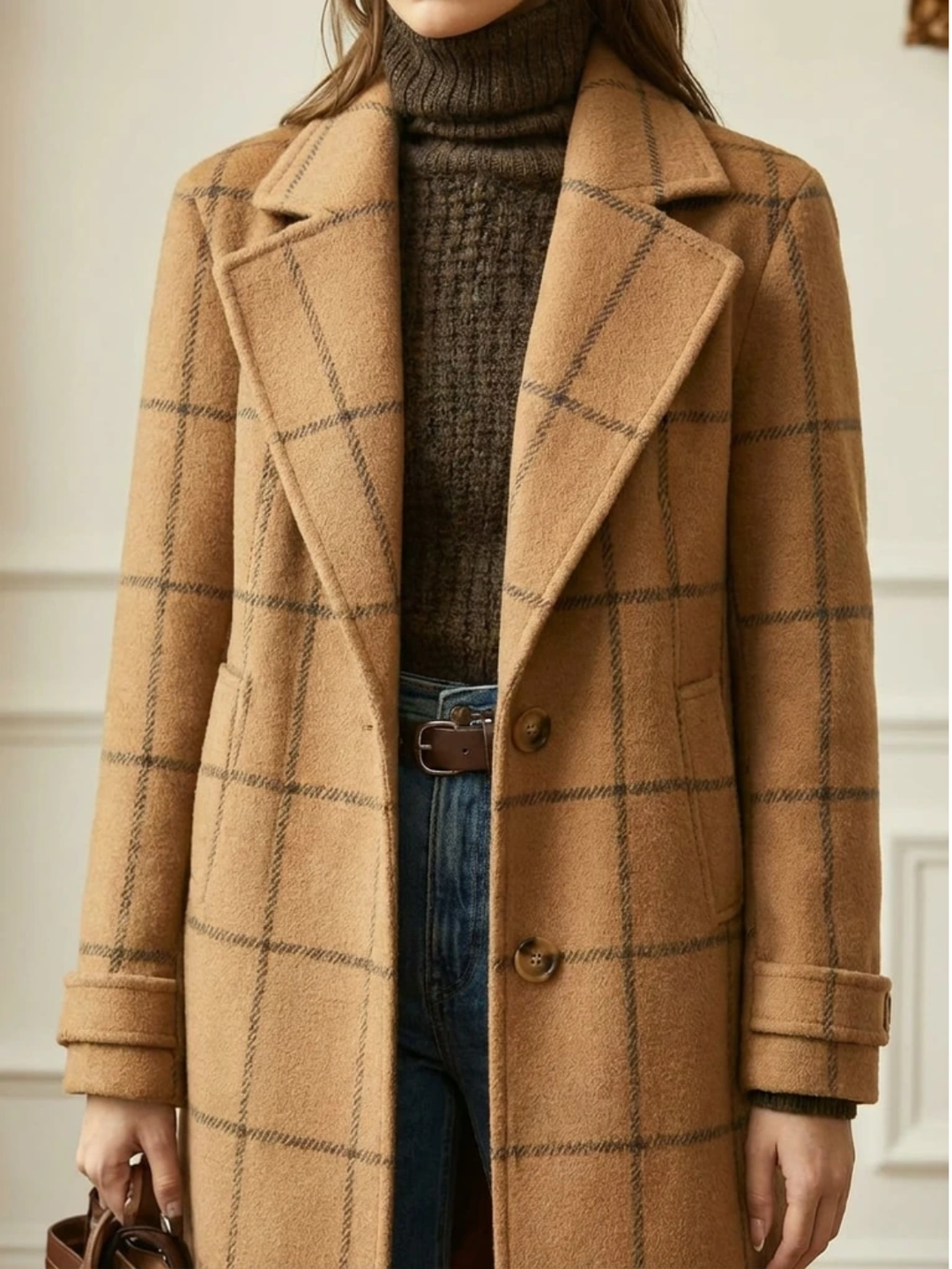Elowen Long Plaid Wool-Blend Coat