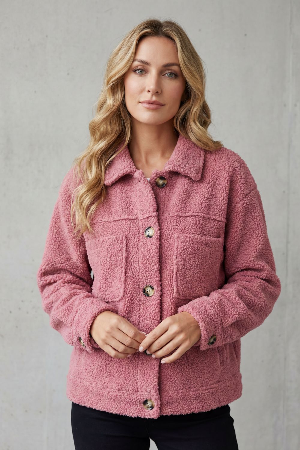 Floretta | Women's Textured Fleece Style Button-up Jacket