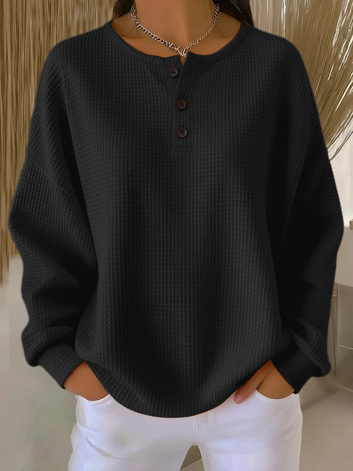 Cozy Waffle-Knit Henley Sweatshirt