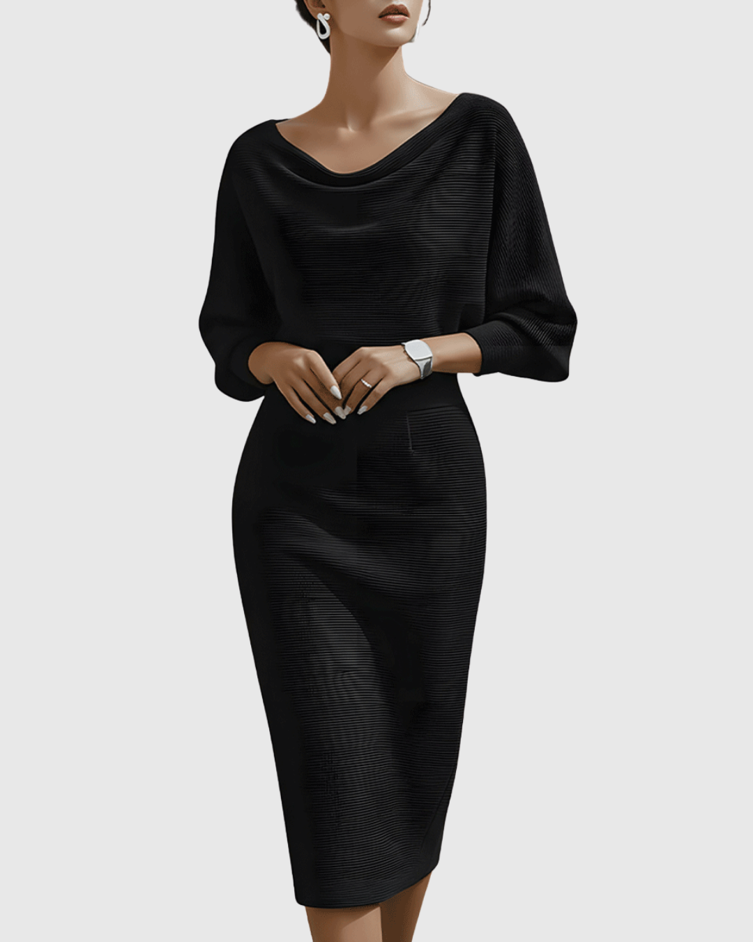Ismeria | Women's White Draped Batwing Midi Dress