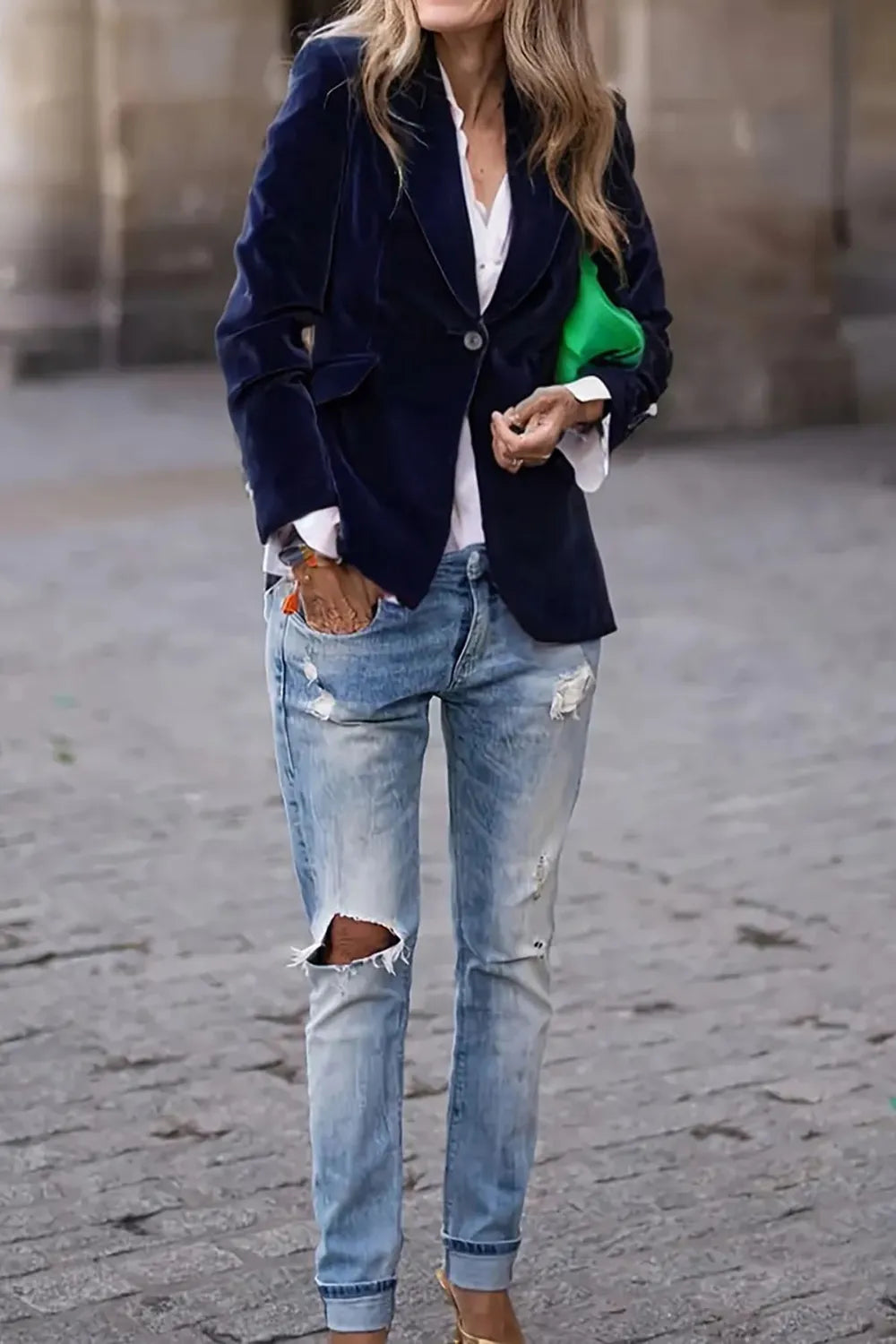 Reese One-Button Lapel-Collar Blazer