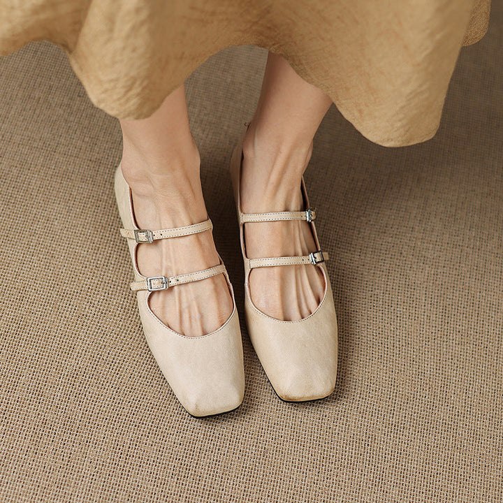 Aurelle | Women's Dual Strap Leather Mary-Janes